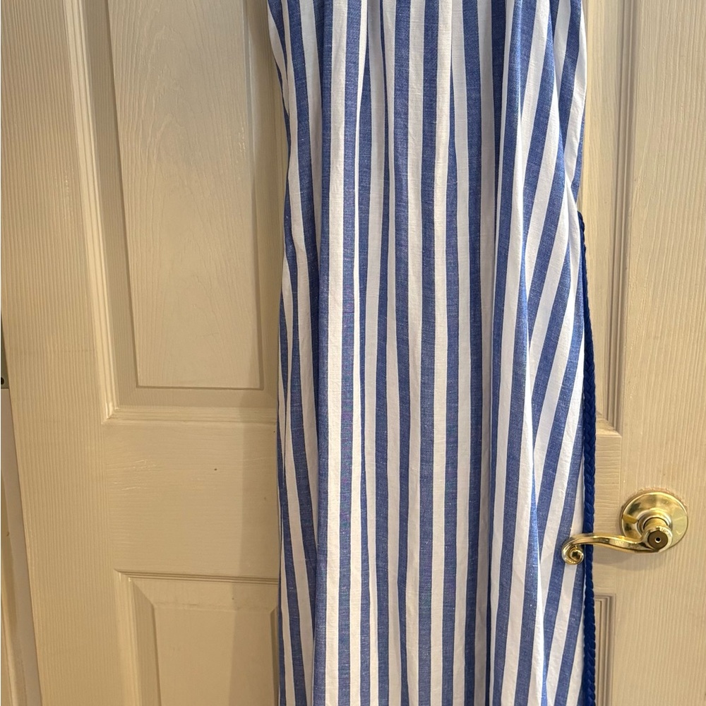 LOFT Navy and White Striped Shirt Dress